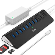 Powered USB Hub 10Gbps, intpw YH6AC Plus 10-Port USB 3.2 Hub(USB A/USB C 3.2+3 USB-A 3.0+2 PD 45W Fast Charging Ports+SD/TF Card Reader), 65W Power Adapter,Aluminum USB HUB for PC/Laptop,iPhone 17/16