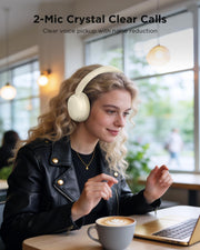 TALIX H30 Hybrid Active Noise Cancelling Headphones, 110H Playtime Hi-Res Audio Bluetooth 6.0 Wireless Over Ear ANC Headphones for Commute/Travel (Off-White)