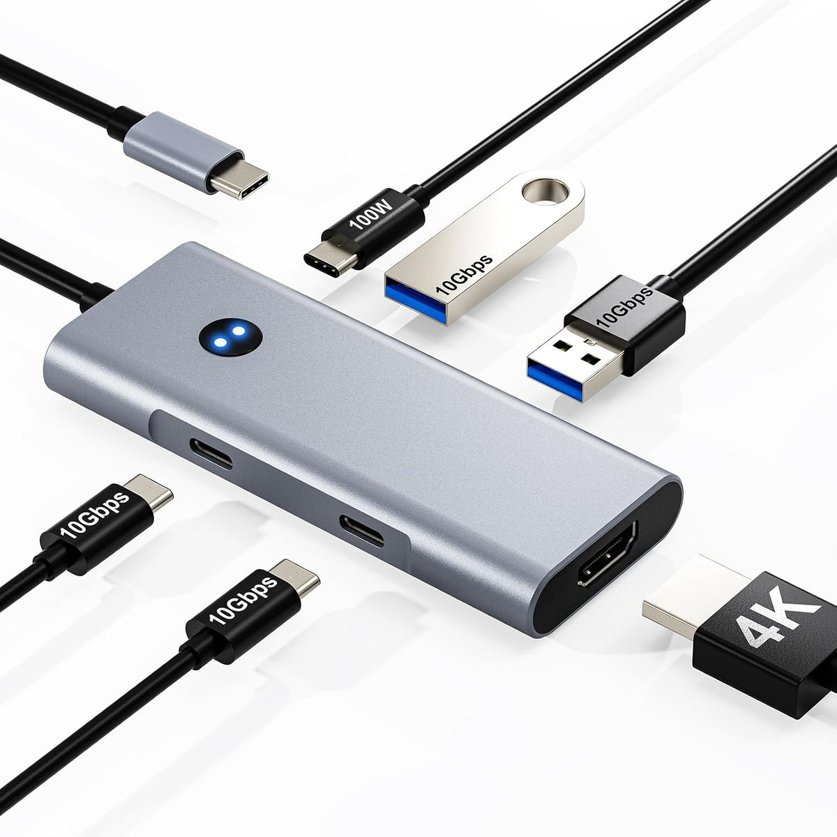 USB C Hub 6-in-1 USB Hub, 4K HDMI USB-C Multiport Adapter