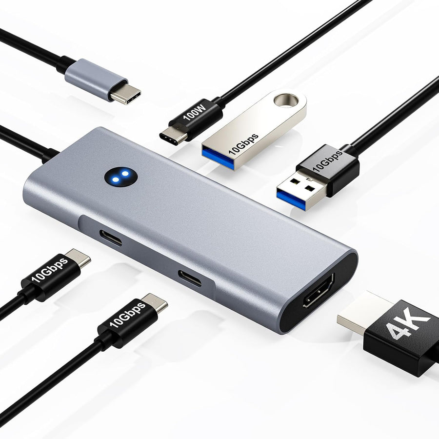 USB C Hub 6-in-1 USB Hub, 4K HDMI USB-C Multiport Adapter