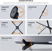 Magnetic Laptop Stand, 3-in-1 Foldable Aluminum Riser, Grey