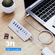 Powered USB Hub 10Gbps, intpw YH6AC Plus 10-Port USB 3.2 Hub(USB A/USB C 3.2+3 USB-A 3.0+2 PD 45W Fast Charging Ports+SD/TF Card Reader), 65W Power Adapter,Aluminum USB HUB for PC/Laptop,iPhone 17/16