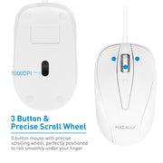 Macally USB Type C Mouse - Slim & Compact Design - USB C Mouse for MacBook Pro iMac PC etc. - Simple 3 Button & Scroll Wheel Layout with DPI Switch - Comfortable Plug & Play Apple Wired Mouse USBC
