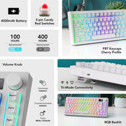 TECWARE Spectre 75 Mechanical Gaming Keyboard | Customizable LCD Screen Display & Knob | Tri-Mode Wireless Bluetooth 2.4GHz | Gasket Mount Hot Swappable | Black Candy Red Linear Switches