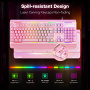 TECKNET Wired Gaming Keyboard, RGB Backlit Keyboard with Metal Panel Design