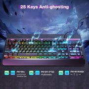 TECKNET Wired Gaming Keyboard, RGB Backlit Keyboard with Metal Panel Design
