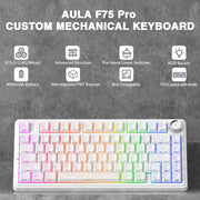 AULA F75 Pro Wireless Mechanical Keyboard,75% Hot Swappable Custom Keyboard with Knob,RGB Backlit,Pre-lubed Reaper Switches,Side Printed PBT Keycaps,2.4GHz/USB-C/BT5.0 Mechanical Gaming Keyboards