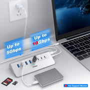 Powered USB Hub 10Gbps, intpw YH6AC Plus 10-Port USB 3.2 Hub(USB A/USB C 3.2+3 USB-A 3.0+2 PD 45W Fast Charging Ports+SD/TF Card Reader), 65W Power Adapter,Aluminum USB HUB for PC/Laptop,iPhone 17/16