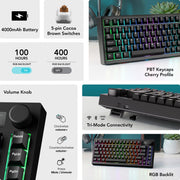 TECWARE Spectre 75 Mechanical Gaming Keyboard | Customizable LCD Screen Display & Knob | Tri-Mode Wireless Bluetooth 2.4GHz | Gasket Mount Hot Swappable | Black Candy Red Linear Switches