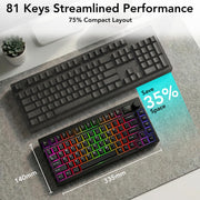 TECWARE Spectre 75 Mechanical Gaming Keyboard | Customizable LCD Screen Display & Knob | Tri-Mode Wireless Bluetooth 2.4GHz | Gasket Mount Hot Swappable | Black Candy Red Linear Switches
