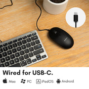 Macally USB Type C Mouse - Slim & Compact Design - USB C Mouse for MacBook Pro iMac PC etc. - Simple 3 Button & Scroll Wheel Layout with DPI Switch - Comfortable Plug & Play Apple Wired Mouse USBC