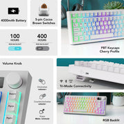 TECWARE Spectre 75 Mechanical Gaming Keyboard | Customizable LCD Screen Display & Knob | Tri-Mode Wireless Bluetooth 2.4GHz | Gasket Mount Hot Swappable | Black Candy Red Linear Switches