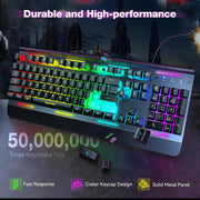 TECKNET Wired Gaming Keyboard, RGB Backlit Keyboard with Metal Panel Design