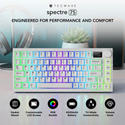 TECWARE Spectre 75 Mechanical Gaming Keyboard | Customizable LCD Screen Display & Knob | Tri-Mode Wireless Bluetooth 2.4GHz | Gasket Mount Hot Swappable | Black Candy Red Linear Switches