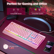TECKNET Wired Gaming Keyboard, RGB Backlit Keyboard with Metal Panel Design