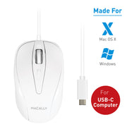 Macally USB Type C Mouse - Slim & Compact Design - USB C Mouse for MacBook Pro iMac PC etc. - Simple 3 Button & Scroll Wheel Layout with DPI Switch - Comfortable Plug & Play Apple Wired Mouse USBC