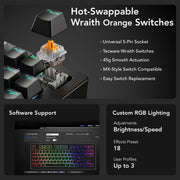 TECWARE Phantom+ Elite 87 Key RGB Mechanical Gaming Keyboard | 3-Mode Wireless Bluetooth 5.0, 2.4GHz & USB-C Wired | Hot-Swappable 5-Pin | Double-Shot PBT Keycaps | Wraith Brown Switch - Black