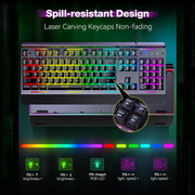 TECKNET Wired Gaming Keyboard, RGB Backlit Keyboard with Metal Panel Design