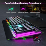 TECKNET Wired Gaming Keyboard, RGB Backlit Keyboard with Metal Panel Design