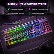 TECKNET Wired Gaming Keyboard, RGB Backlit Keyboard with Metal Panel Design
